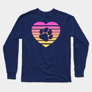 Dog Paw Heart Valentine - Pink Yellow Gradient Long Sleeve T-Shirt